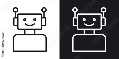 Robot icon thin line outline art. Doodle graphics