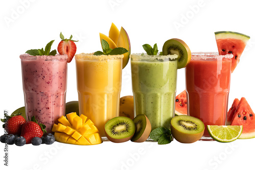 Vibrant fruit smoothies with fresh mango, kiwi, watermelon for healthy lifestyle promotion