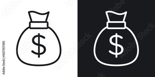 Money bag icon thin line outline art. Doodle graphics