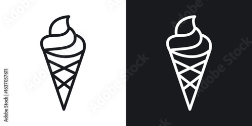 Ice cream cone icon thin line outline art. Doodle graphics