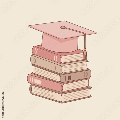 stack of books and a graduation cap