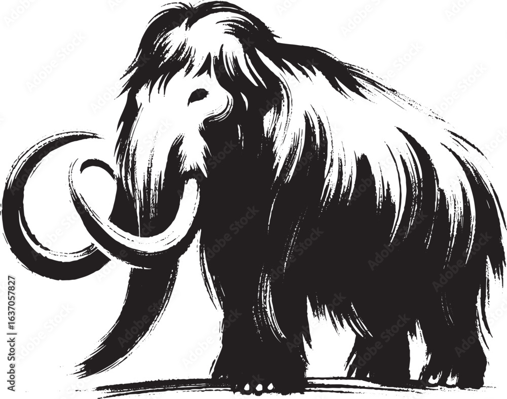 Obraz premium Striking Sumi-e Woolly Mammoth: A Minimalist Brush Stroke Icon D
