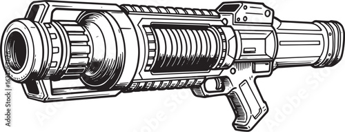Futuristic gauss cannon weapon illustration with intricate detai