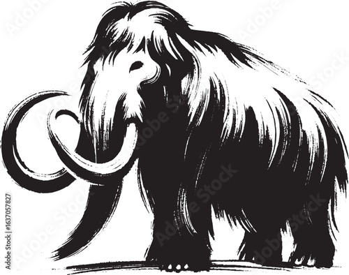 Striking Sumi-e Woolly Mammoth: A Minimalist Brush Stroke Icon D