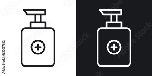 Hand sanitizer icon thin line outline art. Doodle graphics