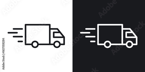 Fast shipping delivery truck icon thin line outline art. Doodle graphics