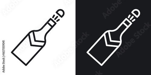 Champagne bottle icon thin line outline art. Doodle graphics