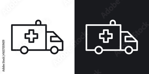 Ambulance icon thin line outline art. Doodle graphics