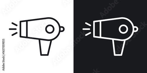 Hair dryer icon thin line outline art. Doodle graphics