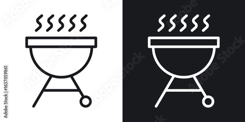 Grill icon thin line outline art. Doodle graphics