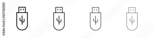 usb drive icons big set. Simple black stroke line versions collection