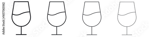 Wine glass icons big set. Simple black stroke line versions collection