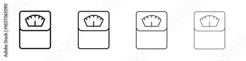Weight scale icons big set. Simple black stroke line versions collection