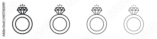Wedding ring icons big set. Simple black stroke line versions collection