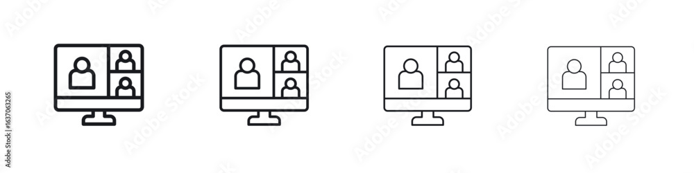 Fototapeta premium Video chat icons big set. Simple black stroke line versions collection