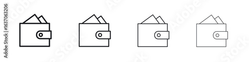 Wallet icons big set. Simple black stroke line versions collection