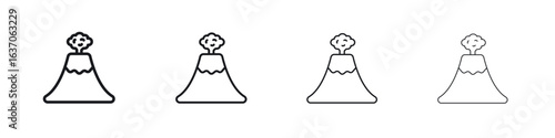 Volcano icons big set. Simple black stroke line versions collection