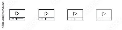 Video tutorial icons big set. Simple black stroke line versions collection