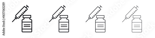 Vaccine vial icons big set. Simple black stroke line versions collection