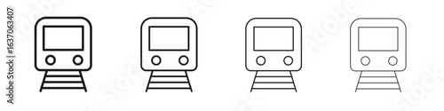 Train icons big set. Simple black stroke line versions collection