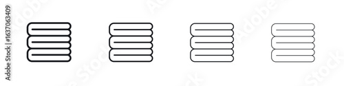 Towel icons big set. Simple black stroke line versions collection