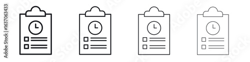Timesheet icons big set. Simple black stroke line versions collection