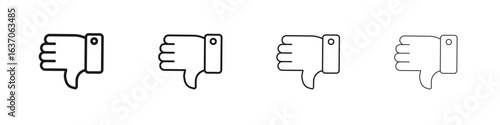 Thumbs down icons big set. Simple black stroke line versions collection