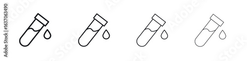 Test tube icons big set. Simple black stroke line versions collection