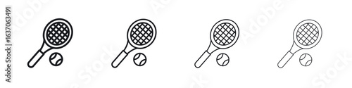 Tennis icons big set. Simple black stroke line versions collection