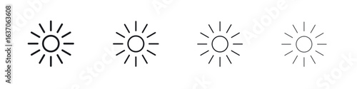 Sun icons big set. Simple black stroke line versions collection