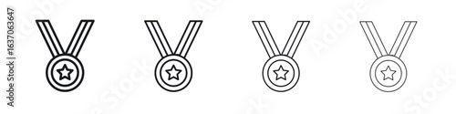 Sports medal icons big set. Simple black stroke line versions collection