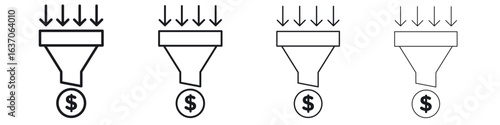 Sales funnel icons big set. Simple black stroke line versions collection