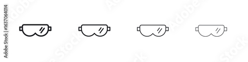 Safety goggles icons big set. Simple black stroke line versions collection