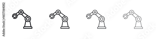 Robot arm icons big set. Simple black stroke line versions collection