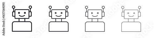 Robot icons big set. Simple black stroke line versions collection