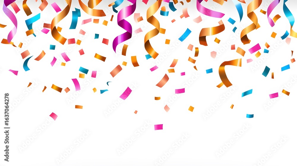Obraz premium Colorful Confetti and Ribbons Celebration Background