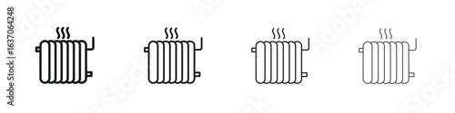 Radiator icons big set. Simple black stroke line versions collection