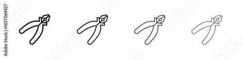 Pliers icons big set. Simple black stroke line versions collection