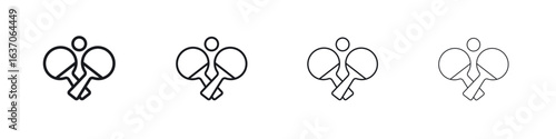 Ping pong icons big set. Simple black stroke line versions collection