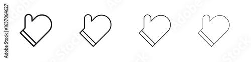 Oven mitt icons big set. Simple black stroke line versions collection