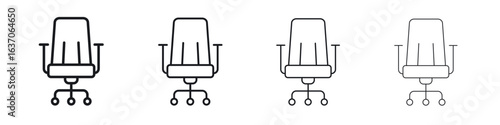 Office chair icons big set. Simple black stroke line versions collection
