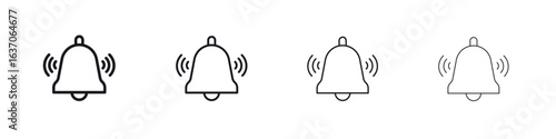 Notification bell icons big set. Simple black stroke line versions collection