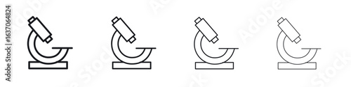 Microscope icons big set. Simple black stroke line versions collection
