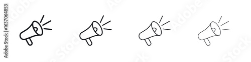 Megaphone icons big set. Simple black stroke line versions collection