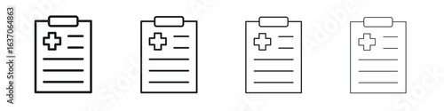 Medical report icons big set. Simple black stroke line versions collection