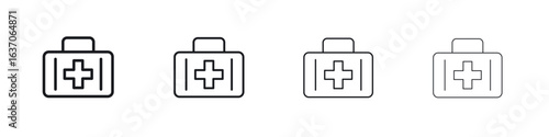 Medical kit icons big set. Simple black stroke line versions collection
