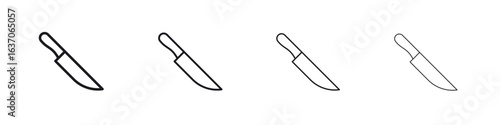 Kitchen knife icons big set. Simple black stroke line versions collection