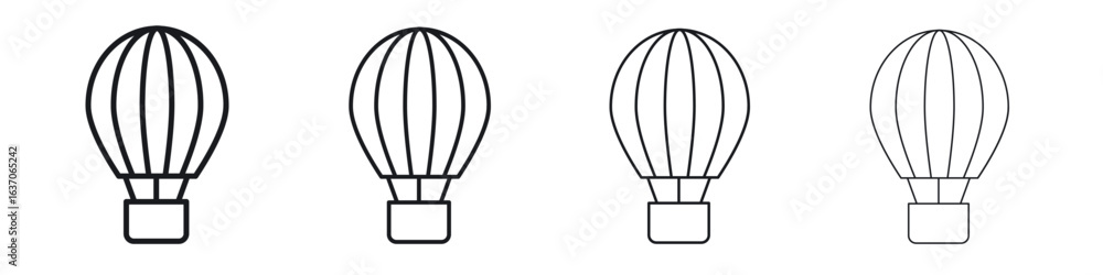 Fototapeta premium Hot air balloon icons big set. Simple black stroke line versions collection