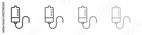 IV bag icons big set. Simple black stroke line versions collection