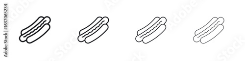 Hot dog icons big set. Simple black stroke line versions collection